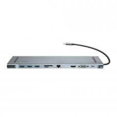 USB Конвертер HUB 8 в 1 Type-C (4K HDMI+VGA+RJ45+AUX+SD/TF+Type-C+3xUSB3.0) Gray (CATSX-F0G)(Baseus)