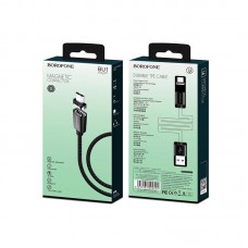 USB кабель Micro USB (Borofone) 2.4A в оплетке 1,2м магнитный разъем (черный) BU1