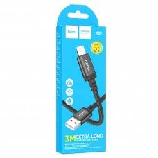 USB Lightining Cable (Hoco) 2.4A круглый в оплетке 20W 3м X91 (черный)