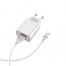 СЗУ с USB выходом 2,1 А +кабель Lightining 1м (Borofone) BA64A (сдвижной блистер)(белое