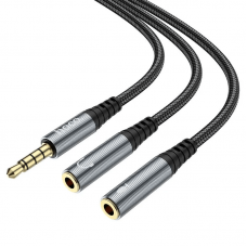 Аудиокабель Hoco UPA21 разветвитель для наушников и микрофона 2 в 1 0,25м (металик серый)