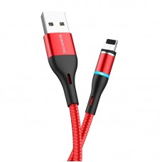 USB Lightining Cable (Borofone) 2.4A в оплетке 1,2м с магнитным разъемом (красный) BU16