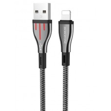 USB Lightining Cable (Borofone) 2.4A в оплетке 1,2м (черно-серый) BU23