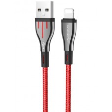 USB Lightining Cable (Borofone) 2.4A в оплетке 1,2м (черно-красный) BU23