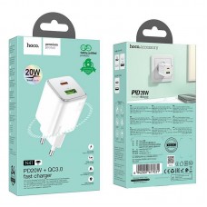 СЗУ с выходом Type-C/USB 3A QC3.0 20W (Hoco)(N41) White